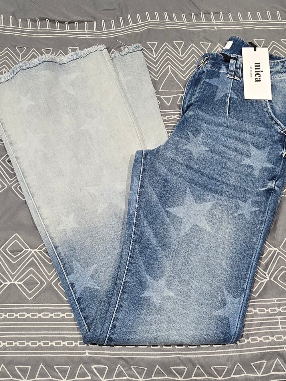 Mica Denim High Rise Flares With Star Pattern Size 28